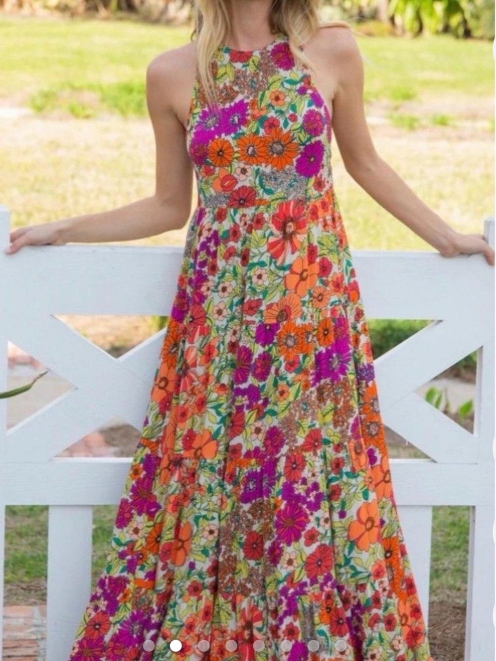 Natural Life Halle Printed Halter Maxi Dress - Fuschia Floral Boho Size M